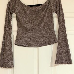 Grayish Brown Ribbed Long Sleeve Top